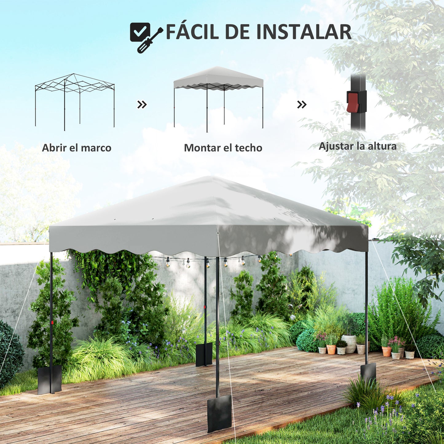 Outsunny Carpa Plegable Pop-up Gazebo 3x3 M Con Protección Uv 50+ Blanco_3