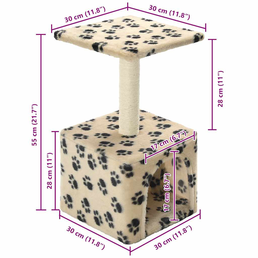 Vidaxl Rascador Para Gatos Con Poste De Sisal 55 Cm Huellas Beige_2
