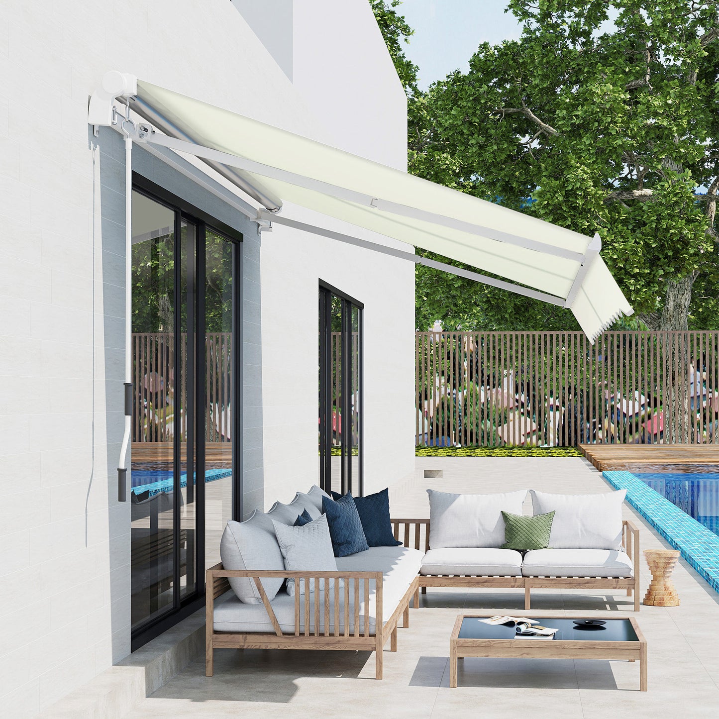 Outsunny Toldo Manual Con Brazo Articulado De Aluminio 4x2,5m Blanco_4