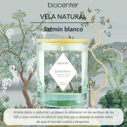 Vela natural Jazmín blanco - cera vegetal y aceites esenciales, Biocenter, 200 gr