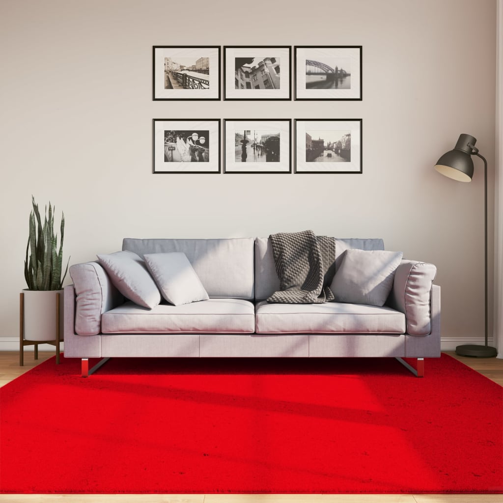 Alfombra De Pelo Corto Suave Lavable Huarte Rojo 200x200 Cm / Vetonek_5