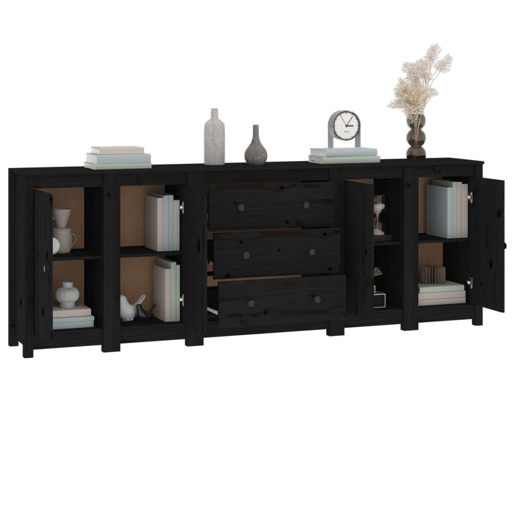 Aparador De Madera Maciza De Pino Negro 230 X 35 X 80 Cm_3
