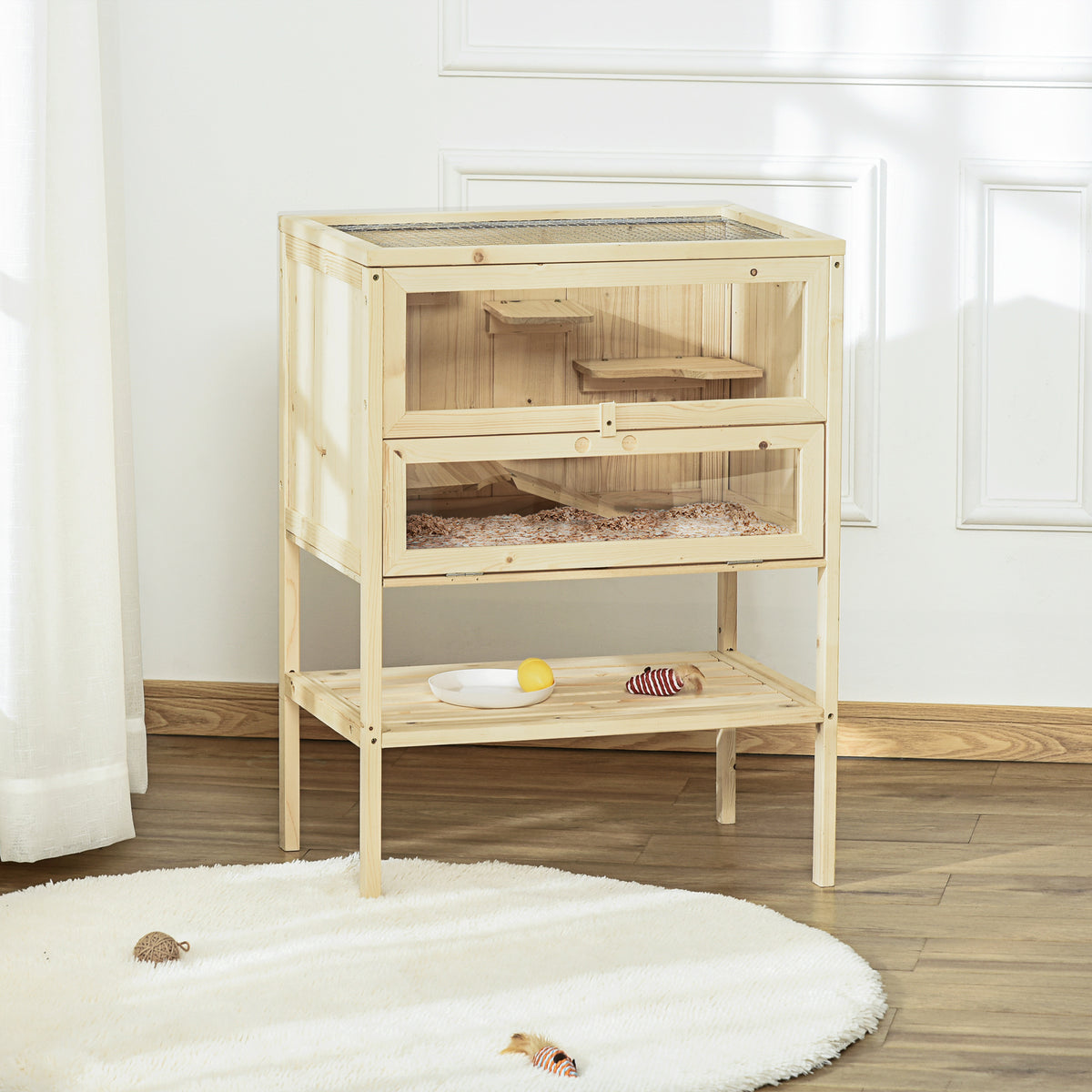 Jaula Para Hámster Pawhut Madera Natural 60x40x80 Cm_1