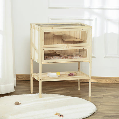 Jaula Para Hámster Pawhut Madera Natural 60x40x80 Cm_1
