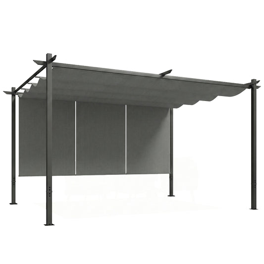 Outsunny Pérgola De Jardín 4x3 M Con Techo Retráctil Y 3 Laterales Enrollables_0