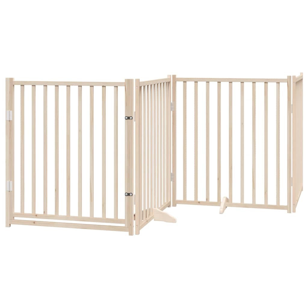 Vidaxl Puerta Para Perros Con Puerta Plegable De 4 Paneles, 320 Cm, Madera Maciza De Abeto_0
