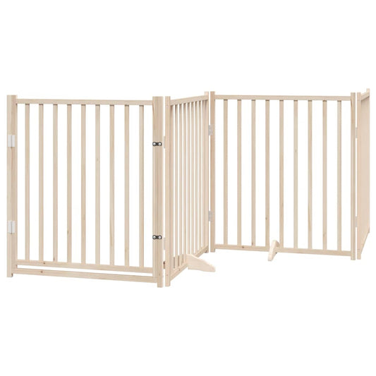 Vidaxl Puerta Para Perros Con Puerta Plegable De 4 Paneles, 320 Cm, Madera Maciza De Abeto_0