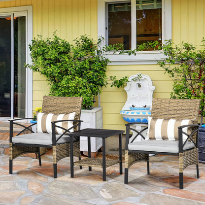 Outsunny Conjunto Mesa Y 2 Sillas De Jardín De Ratán 3 Piezas Con 2 Cojines_1