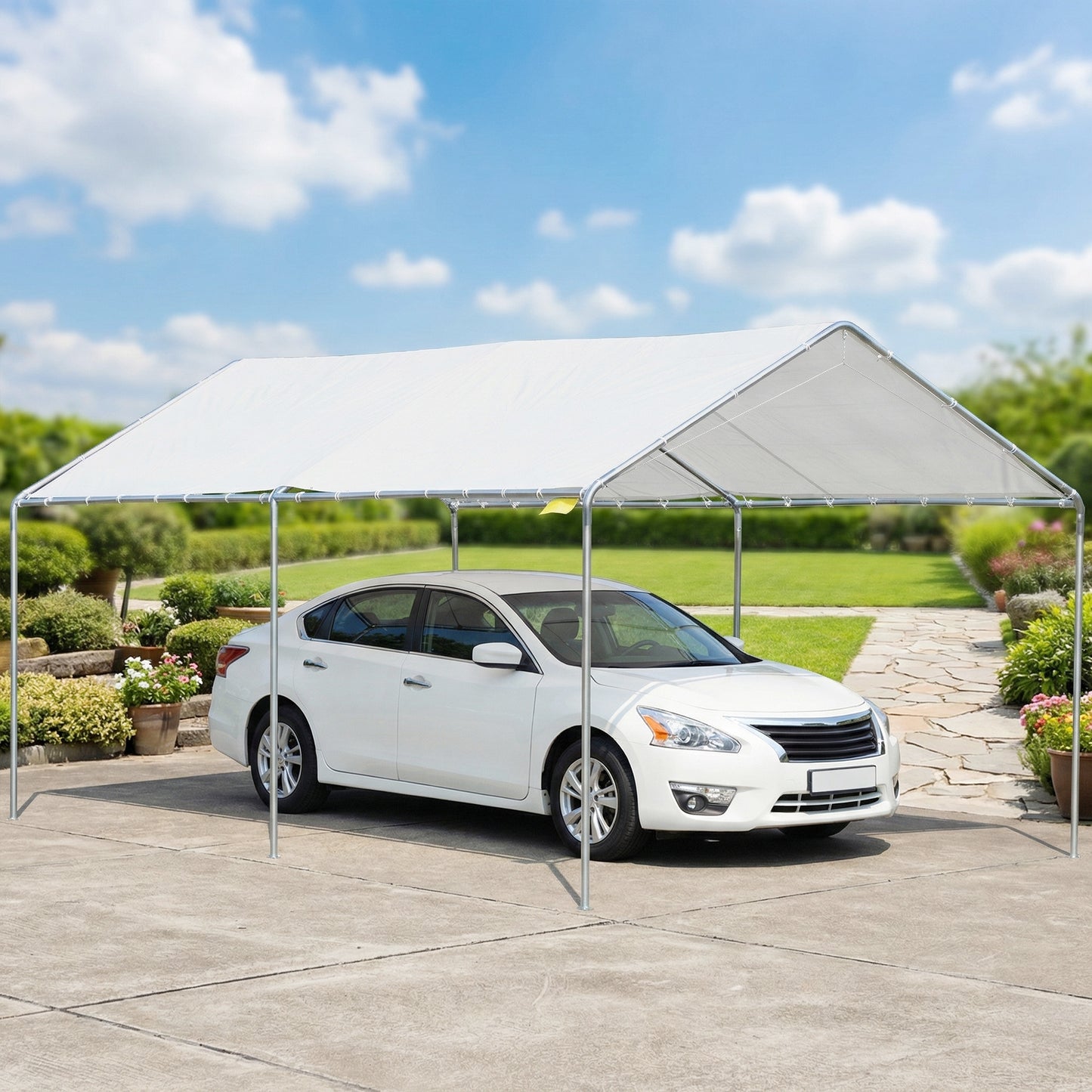 Outsunny Cochera Exterior 3x6m Con Toldo De Tela Pe Y Marco De Acero Galvanizado_4