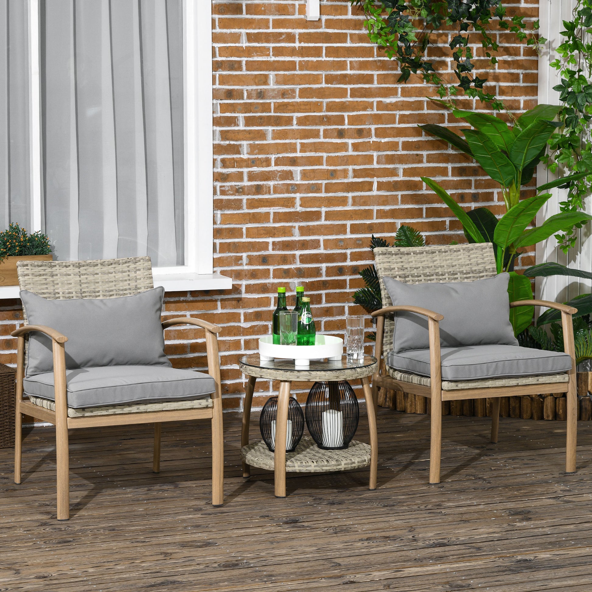 Outsunny Conjunto De Mesa Y Sillas De Jardín Para Exterior Natural Y Marrón_1