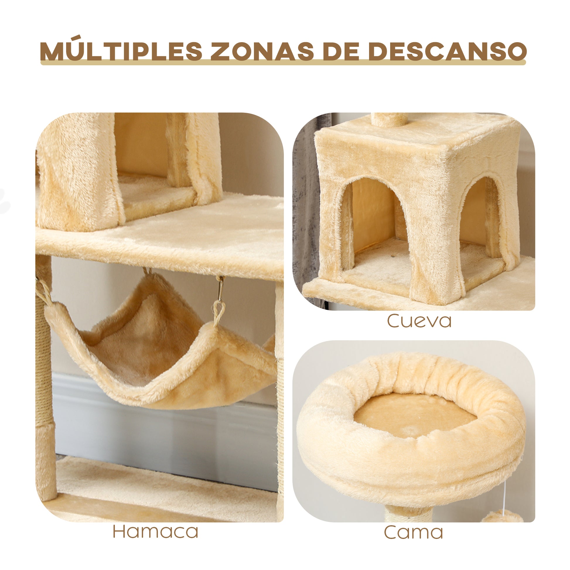 Pawhut Árbol Rascador Para Gatos Grande 70x40x152cm Con Múltiples Plataformas_4