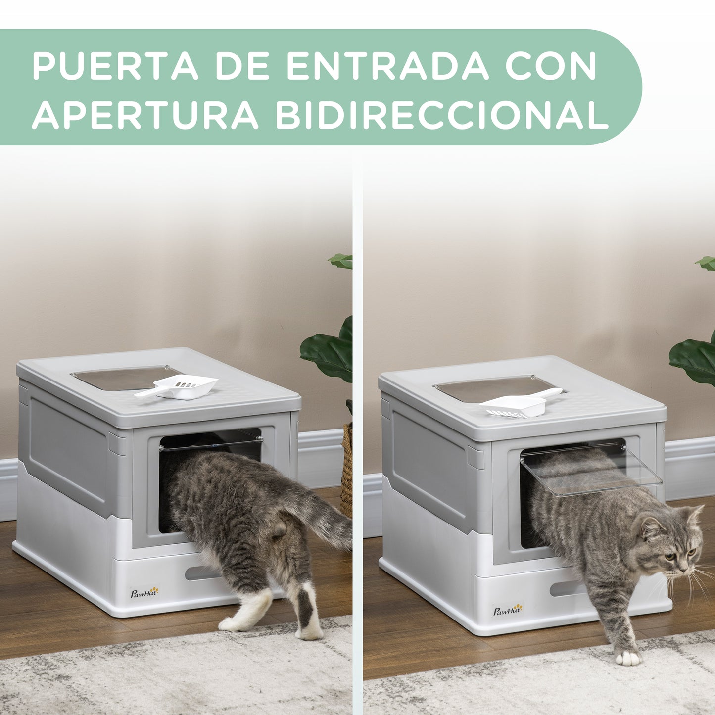 Pawhut Caja Arena Plegable Para Gatos Con Cubierta Desmontable 47,5x35,5x36,7 Cm_3