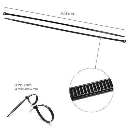 Brida Nylon 100%. Color Negro 9,0 X 780 Mm. Bolsa 100 Unidades. Abrazadera Plastico, Organizador Cables, Alta Resistencia_1