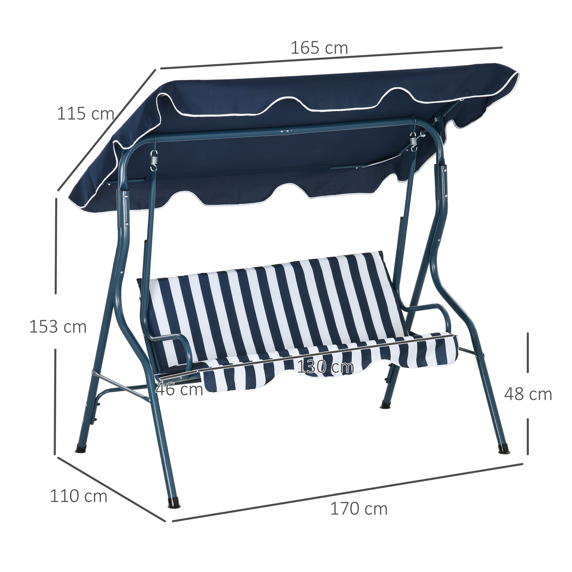 Outsunny Columpio De Jardín Con Toldo Ajustable En Ángulo 170x110x153 Cm Azul_2