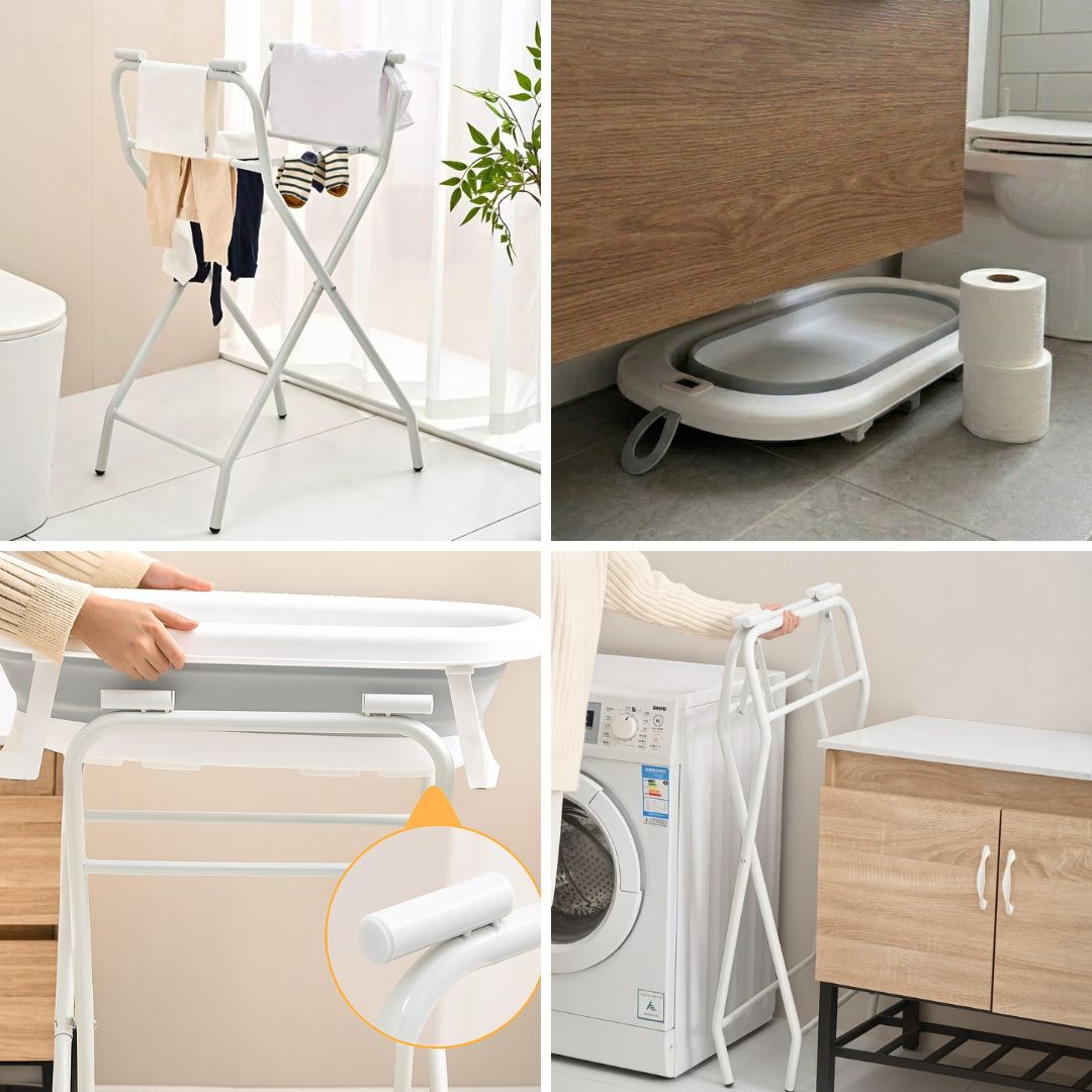 Bañera Bebé Gris Con Cojín, Termómetro Y Soporte Plegable, Segura Y Compacta Para Recién Nacidos Bathby_4
