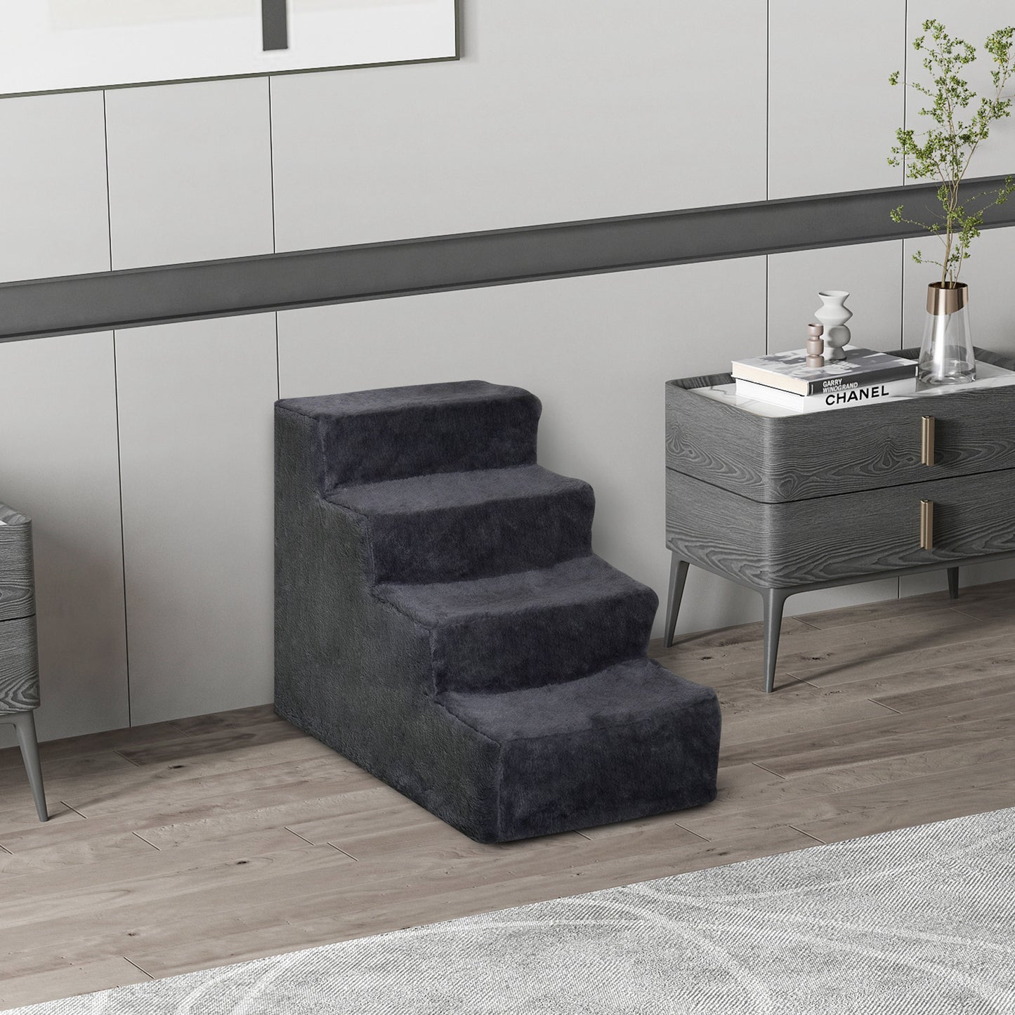Pawhut Escalera Para Perros De 4 Peldaños Con Funda Extraíble 60x35x44 Cm Gris_1