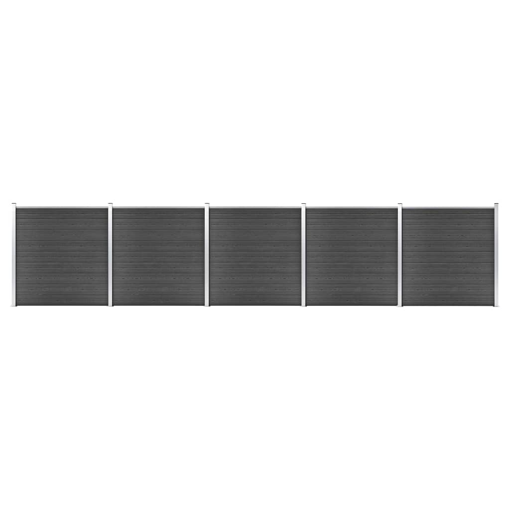 Juego De Paneles De Valla Wpc Negro 872x186 Cm / Vetonek_3