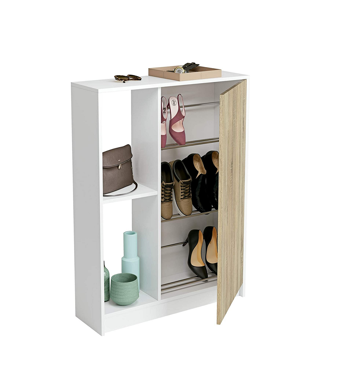 Zapatero Neo Una Puerta Y Dos Huecos Acabado Blanco/cambrian, 110 Cm(alto)80 Cm(ancho)25 Cm(fondo)_2