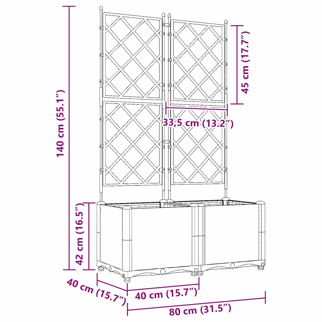 Vidaxl Maceta De Jardín Con Enrejado 2 Pcs Gris Claro 80 X 40 X 143 Cm_2
