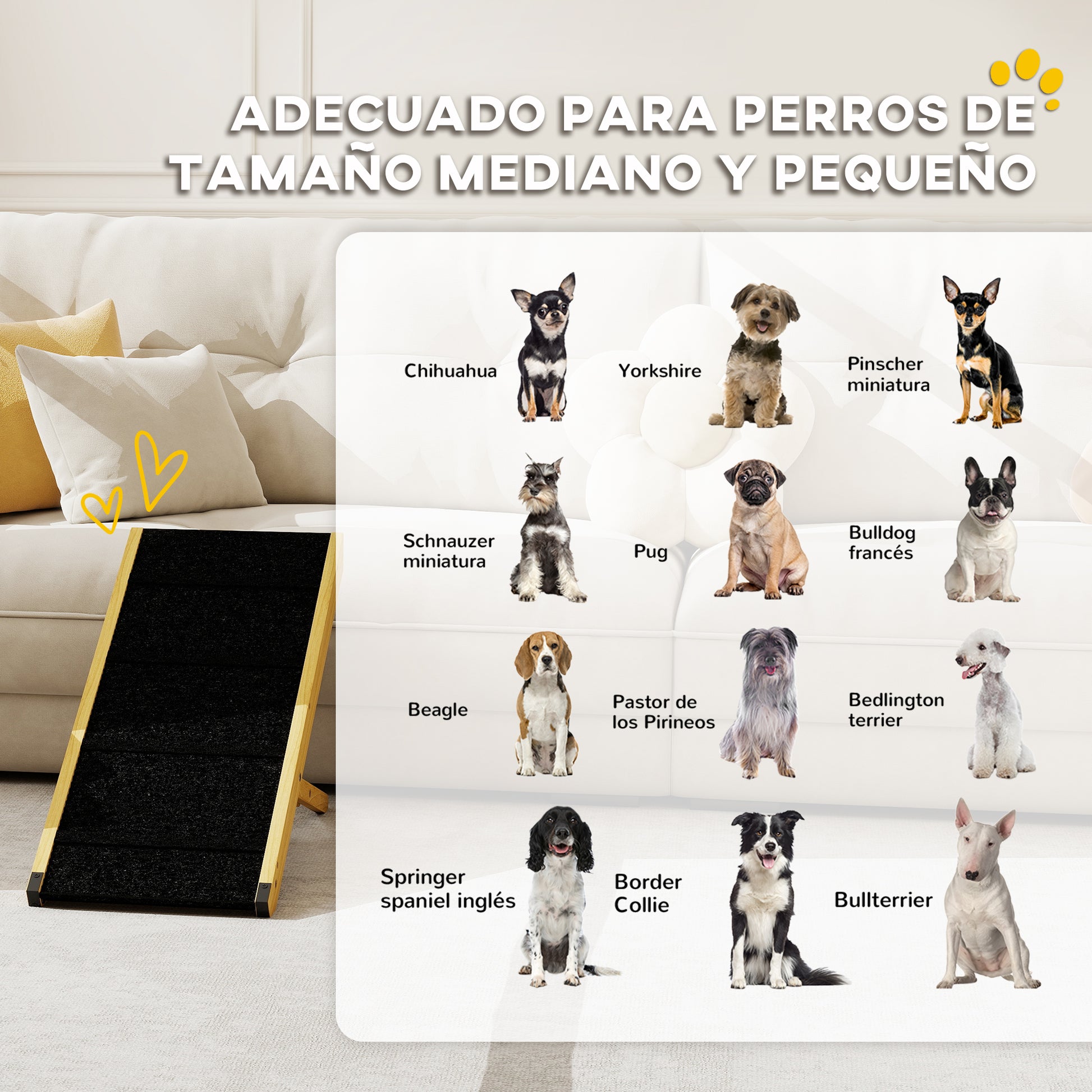 Pawhut Rampa Para Perros Plegable Con Altura Ajustable 83,5x35x47,5 Cm Natural_3