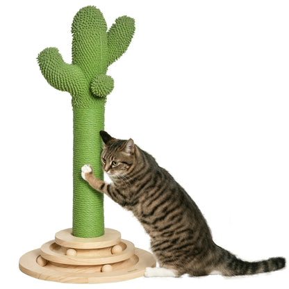 Pawhut Rascador Cactus Para Gatos Con Bola Colgante Y Juego En La Base De Madera_0