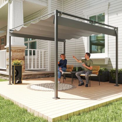 Outsunny Pérgola Con Techo Retráctil Pérgola De 3x3 M Con Cierre Magnético Gris_1