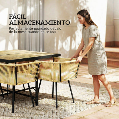 Outsunny Conjunto De Mesa Y Sillas Jardín De Ratán 5 Piezas Con Cojines Beige_4