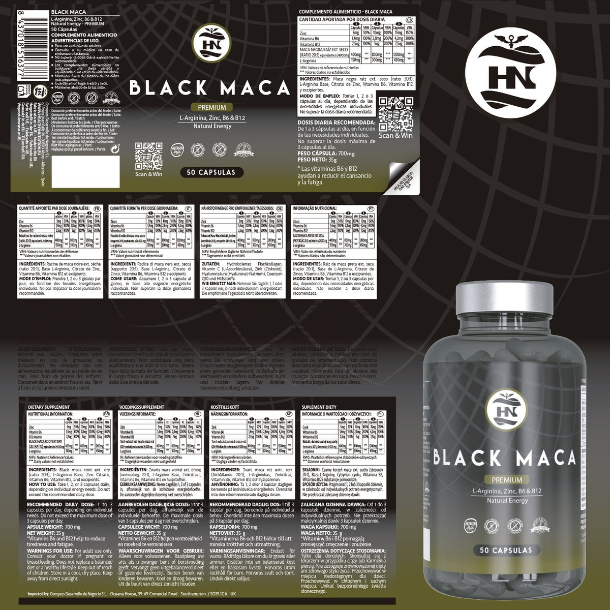 Pack Black Maca 20:1 Con L-arginina Y Zinc (50 Cápsulas) + Creatina Monohidrato En Polvo Sin Sabor (306 G)_2