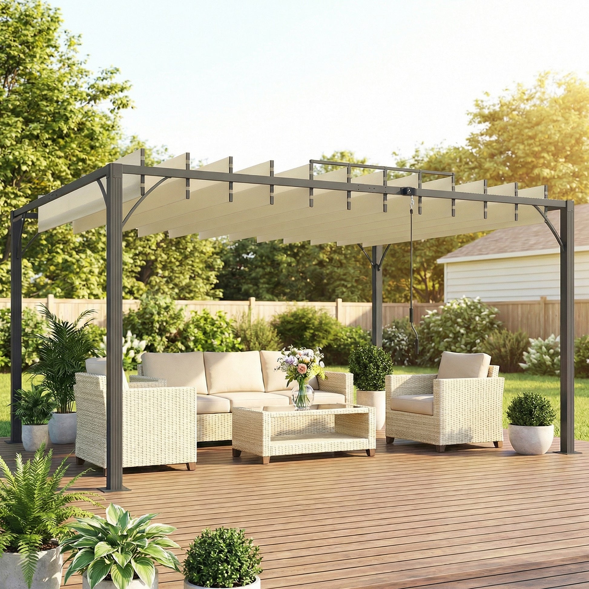 Outsunny Pérgola De Jardín 3x4 M Con Techo De Lamas Orientables Upf30+ Crema_1