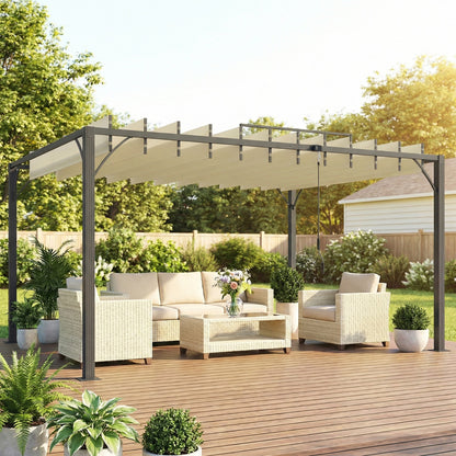 Outsunny Pérgola De Jardín 3x4 M Con Techo De Lamas Orientables Upf30+ Crema_1