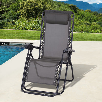 Outsunny Tumbona Plegable De Jardín Respaldo Ajustable Marco De Acero Gris_1