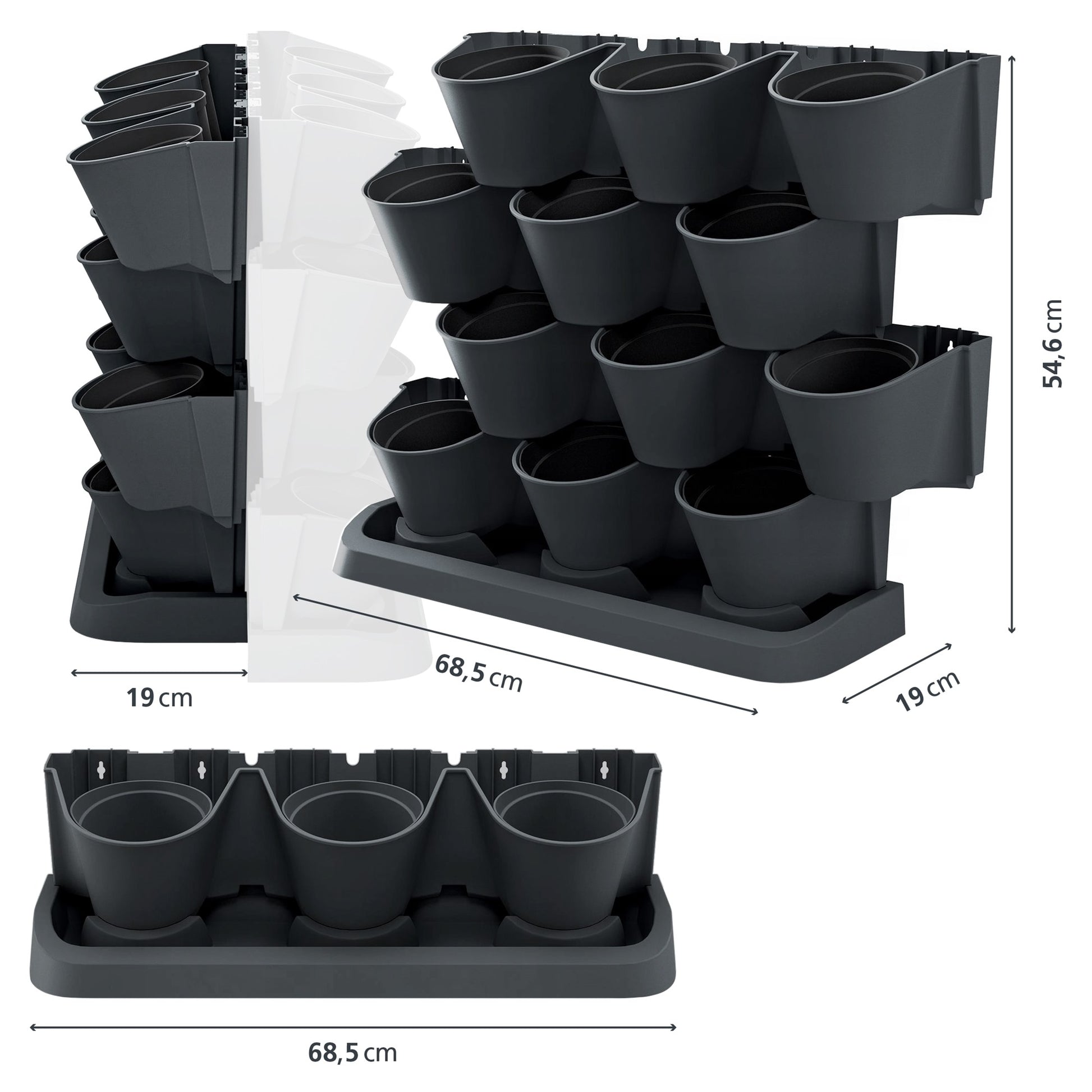 Macetero Vertical Prosperplast Cascade Garden De Plastico En Color Antracita 68,5 (largo) X 19 (ancho) X 54,6 (alto) Cm_2