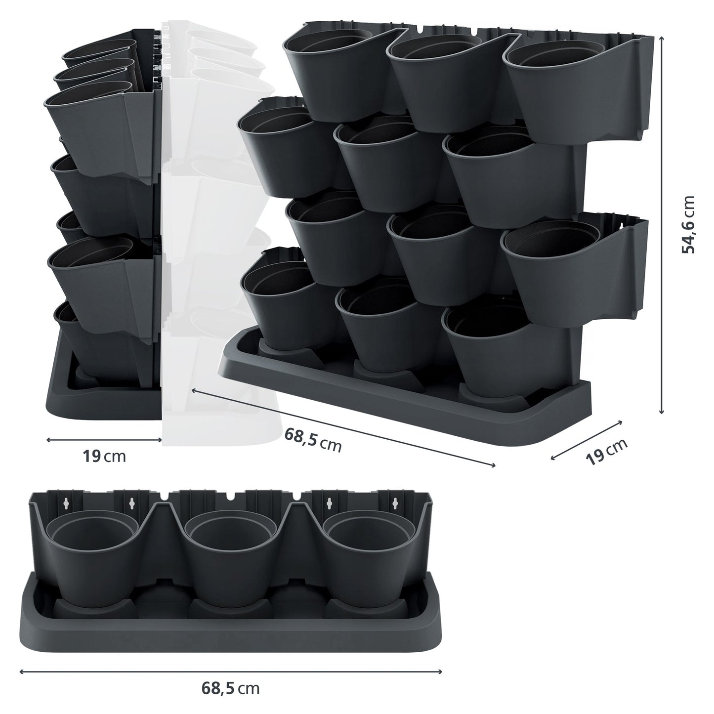 Macetero Vertical Prosperplast Cascade Garden De Plastico En Color Antracita 68,5 (largo) X 19 (ancho) X 54,6 (alto) Cm