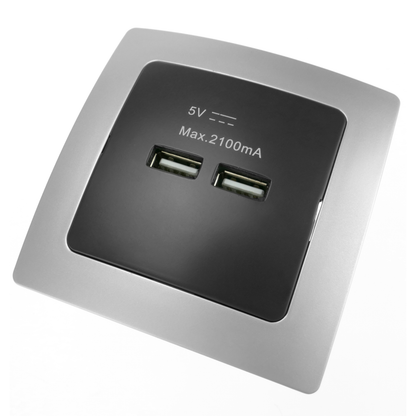 Base De Enchufe 2 X Usb A Hembra 80x80mm Para Empotrar Lille Plata Y Negro_0