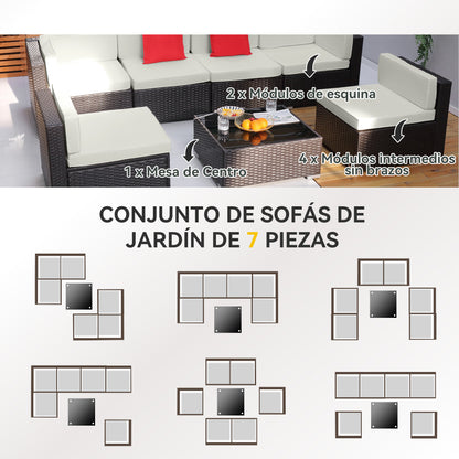 Outsunny Conjunto Muebles De Jardín Ratán 7 Piezas Set De Sofás Con Mesita_5