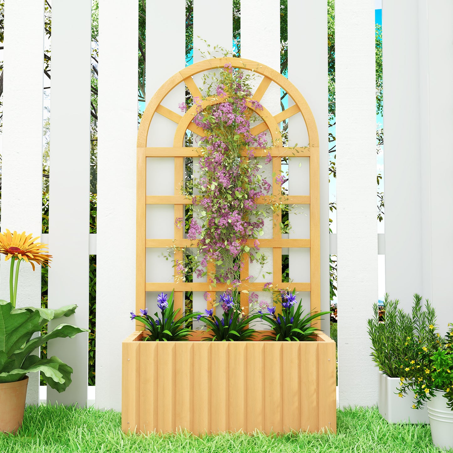 Outsunny Jardinera Con Enrejado De Madera Para Cultivos Verduras 60x30x120 Cm_4