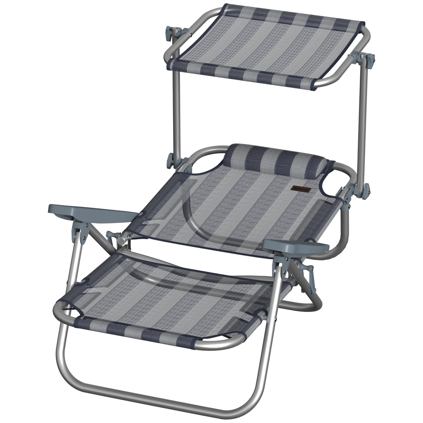 Outsunny Pack De 2 Sillas De Playa Plegables Respaldo Reclinable Azul Y Blanco_3