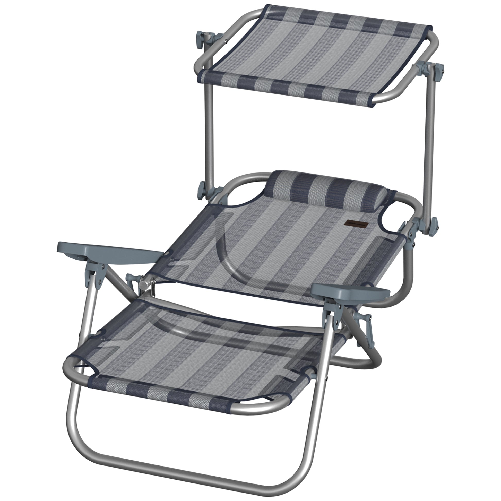 Outsunny Pack De 2 Sillas De Playa Plegables Respaldo Reclinable Azul Y Blanco_3