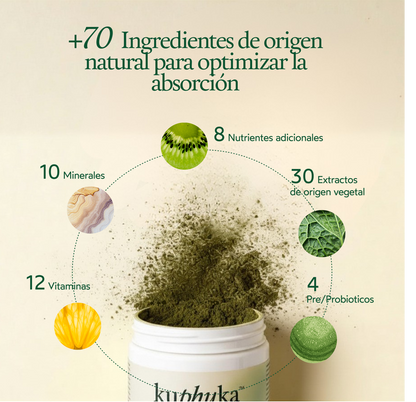 Greens en Polvo con Más de 70 Ingredientes, 30 Dosis, Sabor Piña/Coco, 411 g Kuphuka_2