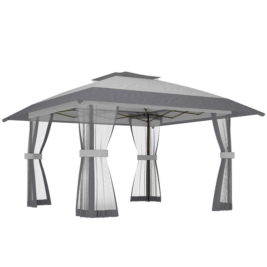 Outsunny Carpa Plegable 4x4 M Con Doble Techo Altura Ajustable 4 Laterales Gris_0
