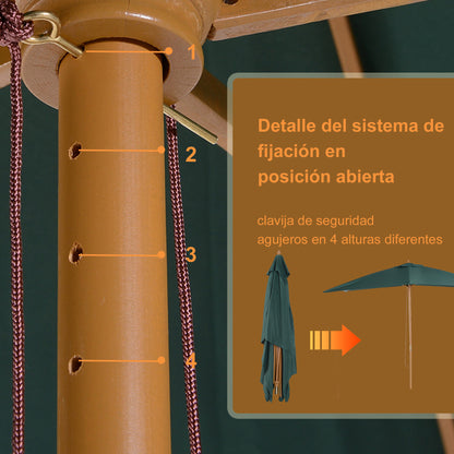 Outsunny Sombrilla Parasol 3x2x2,55m Jardín Terraza Poliéster 180g/m² Y Madera_5