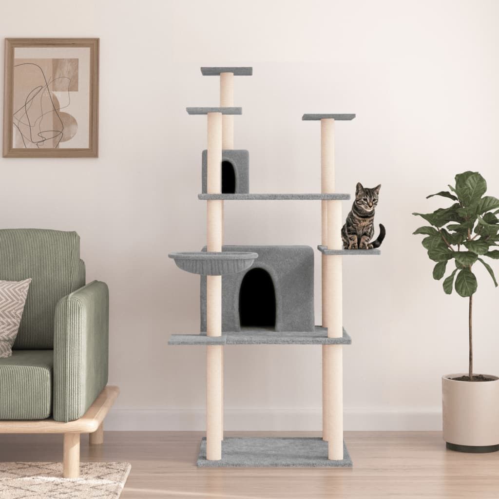 Vidaxl Rascador Para Gatos Con Postes De Sisal Gris Claro 166 Cm_1