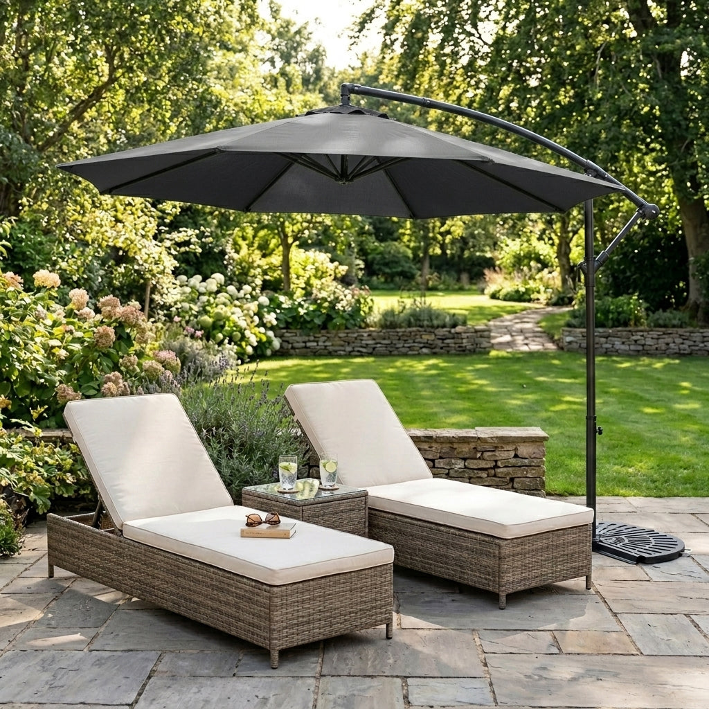 Parasol Excéntrico De 3 M Con Base De Medio Abanico – Gris_3