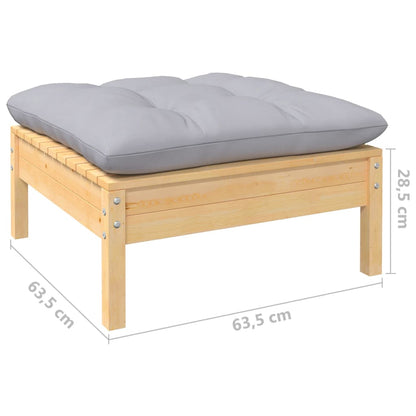 Vidaxl Reposapiés De Jardín Con Cojín Madera Maciza De Pino Gris_2