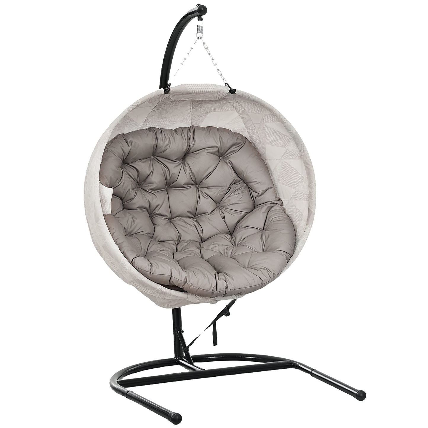 Outsunny Silla Colgante Huevo Con Soporte Cesta Plegable Cojín Arena Y Negro_0