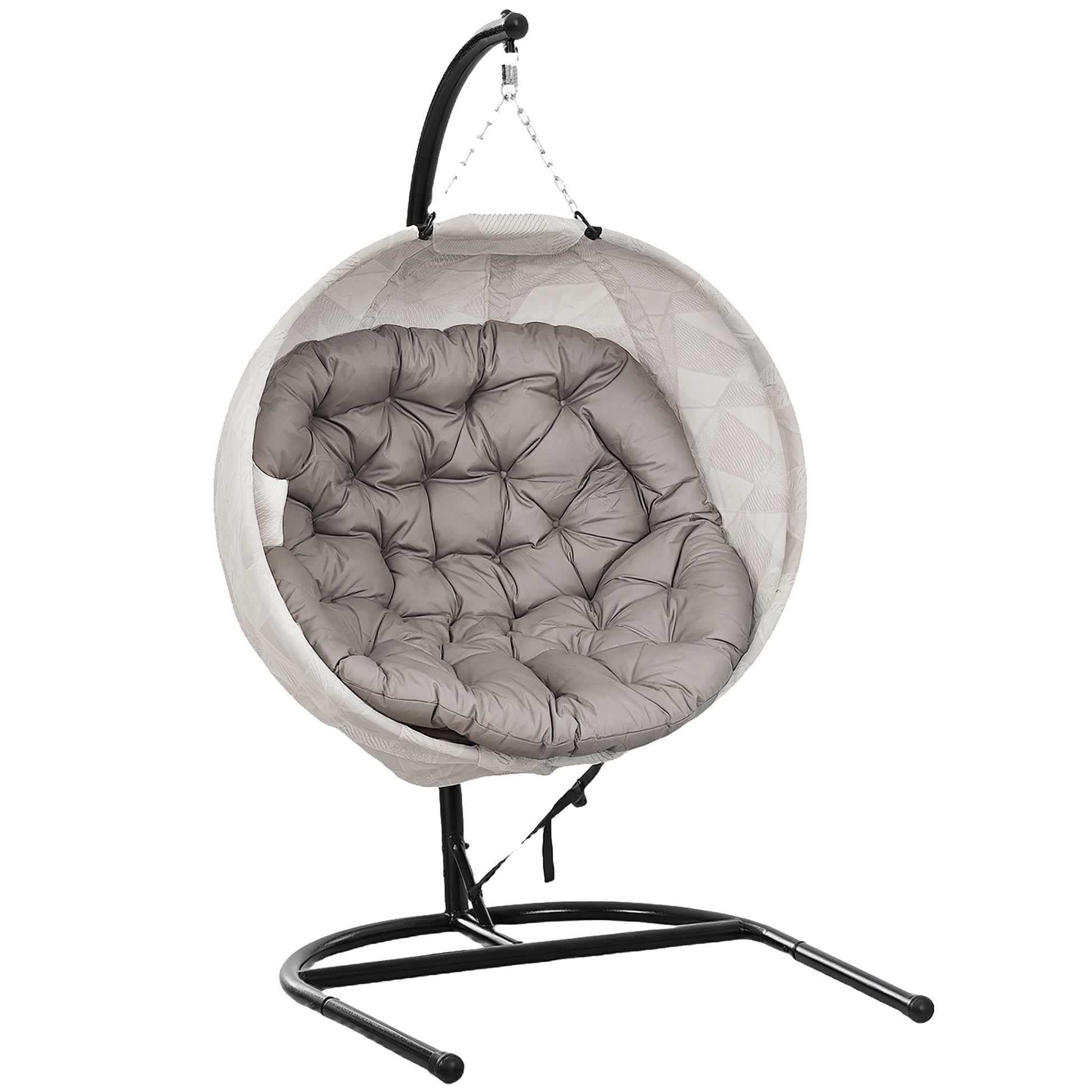 Outsunny Silla Colgante Huevo Con Soporte Cesta Plegable Cojín Arena Y Negro_0