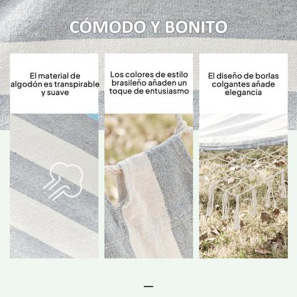 Outsunny Hamaca De Jardín Con Travesaños De Madera Carga 120 Kg Gris Y Crema_3