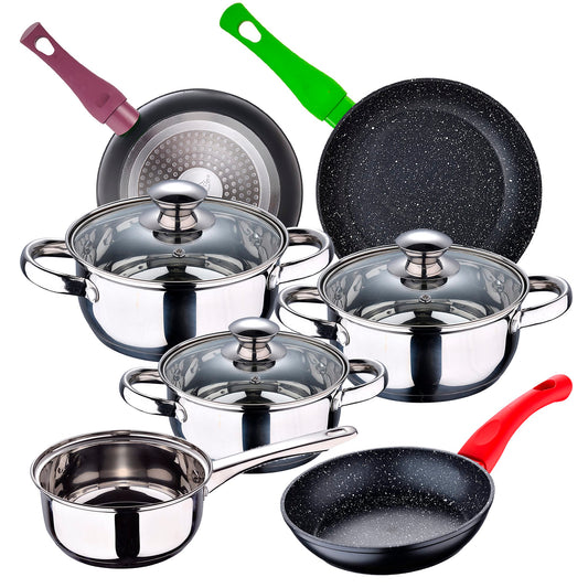 Bateria De Cocina 7 Piezas San Ignacio Faro De Acero Inoxidable Con Juego De Sartenes (18/22/26 Cm) San Ignacio Jolie En Aluminio Forjado