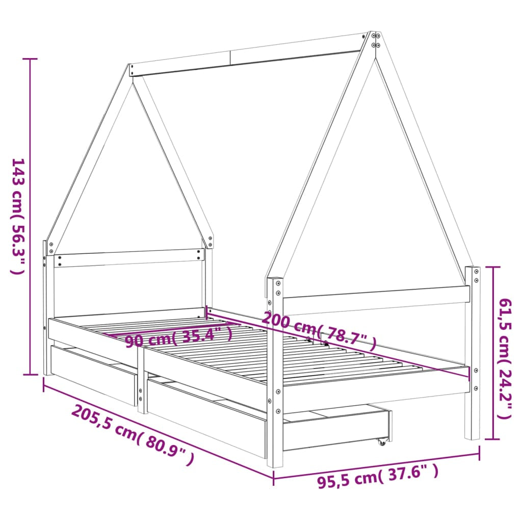 Vidaxl Estructura De Cama Para Niños Con Cajones Madera Pino 90x200 Cm_2