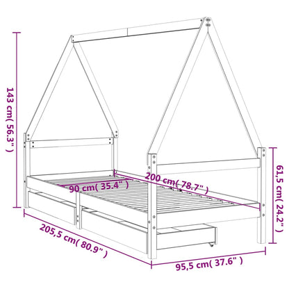 Vidaxl Estructura De Cama Para Niños Con Cajones Madera Pino 90x200 Cm_2
